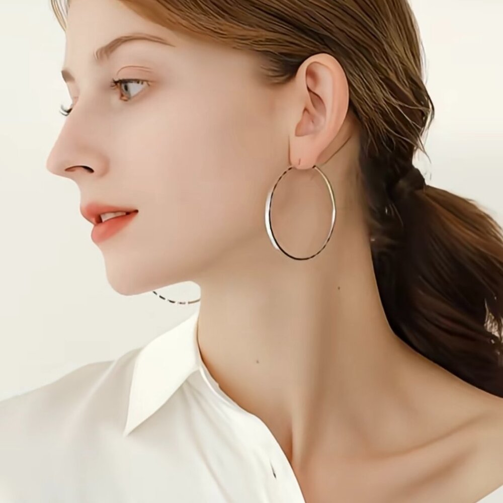 Sterling Silver Smooth Circle 6cm Hoop Earrings Lady Gift Charm Wedding